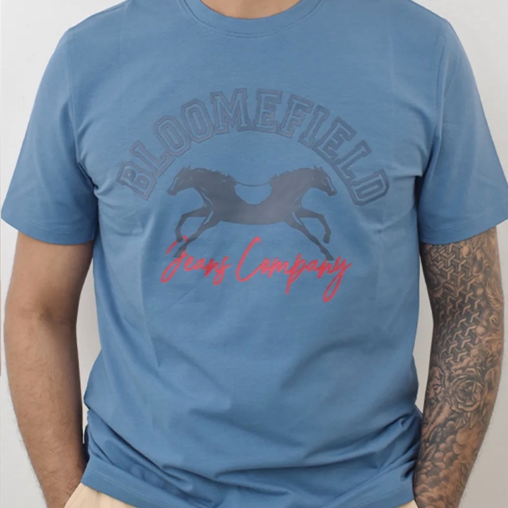 Blue Short Sleeve Tee with Vintage Graphic